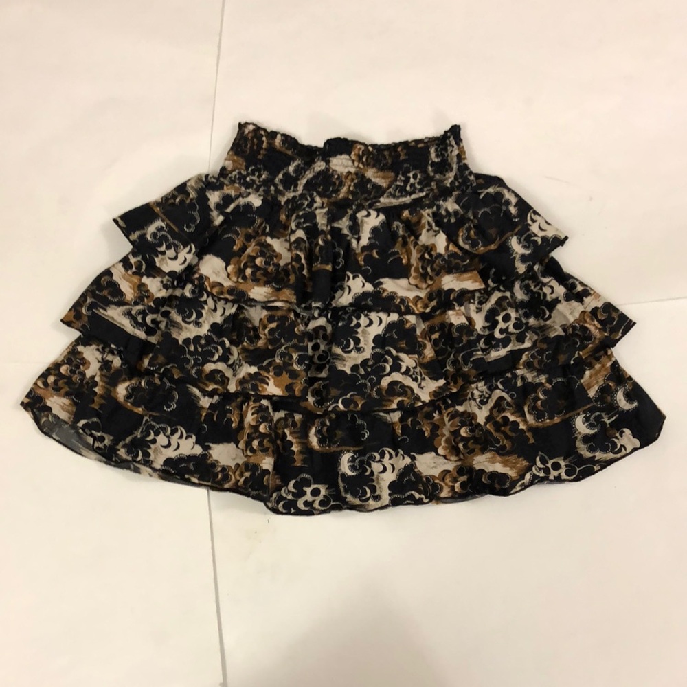 Scotch & Soda 12 Skirt Black Brown Cream Elastic Waist Ruffle Excellent Conditio